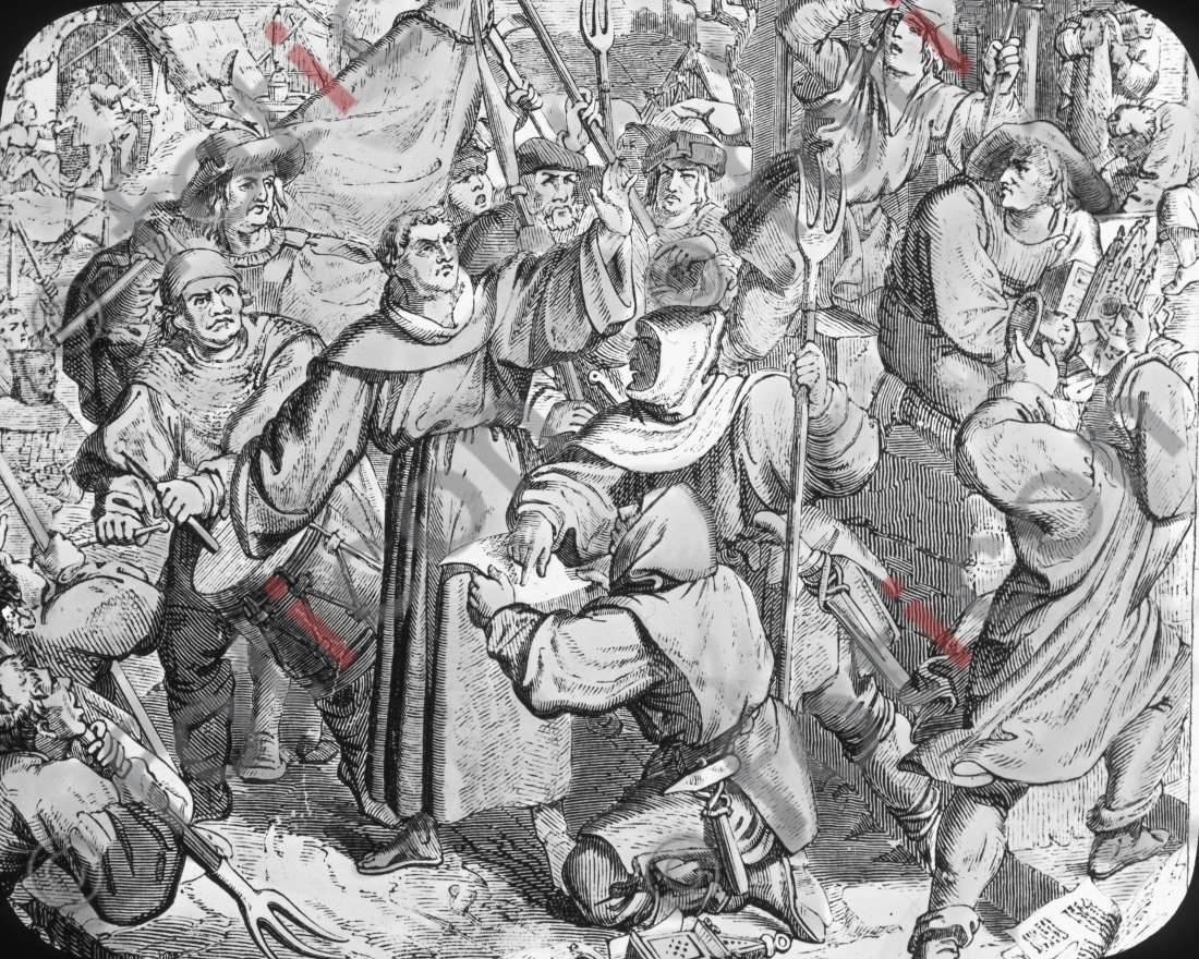Luther predigt gegen den Bauernkrieg | Luther preaches against the Peasants&#039; War - Foto foticon-simon-150-037-sw.jpg | foticon.de - Bilddatenbank für Motive aus Geschichte und Kultur